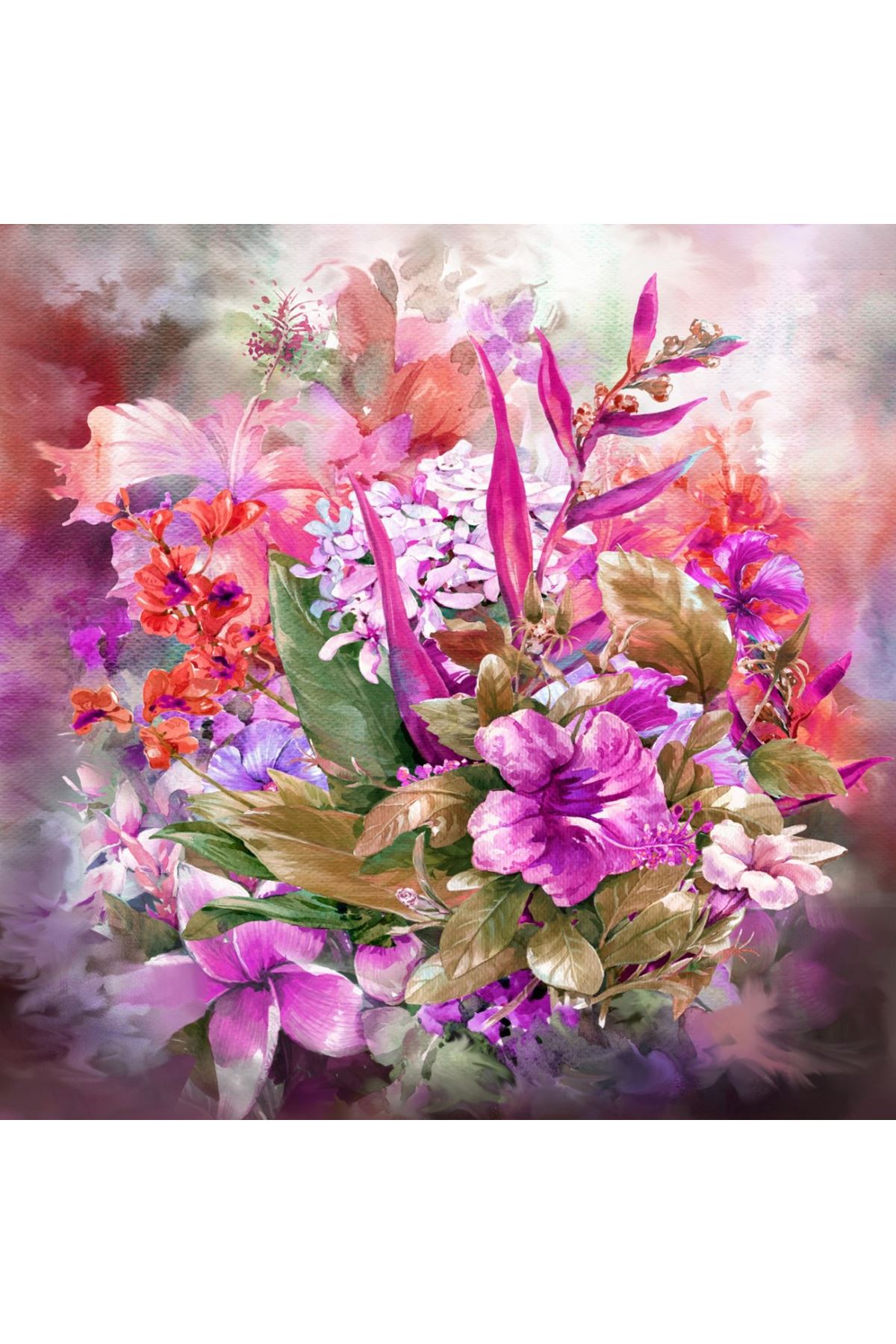 Çiçek Buketi Yağlı Boya Görünümlü Dijital Baskı Kanvas Tablo, Corsage