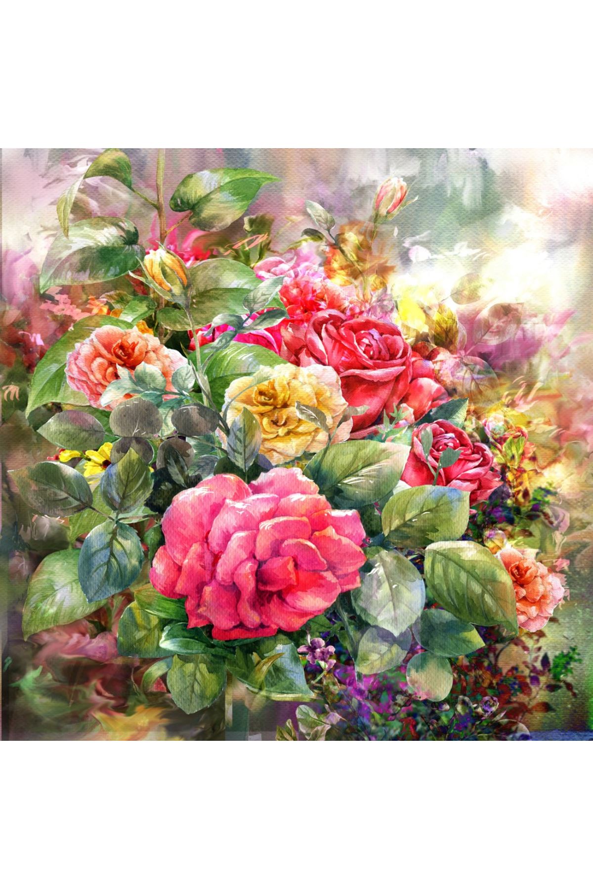 Gül Çiçekleri Yağlı Boya Görünümlü Dijital Baskı Kanvas Tablo, Roses