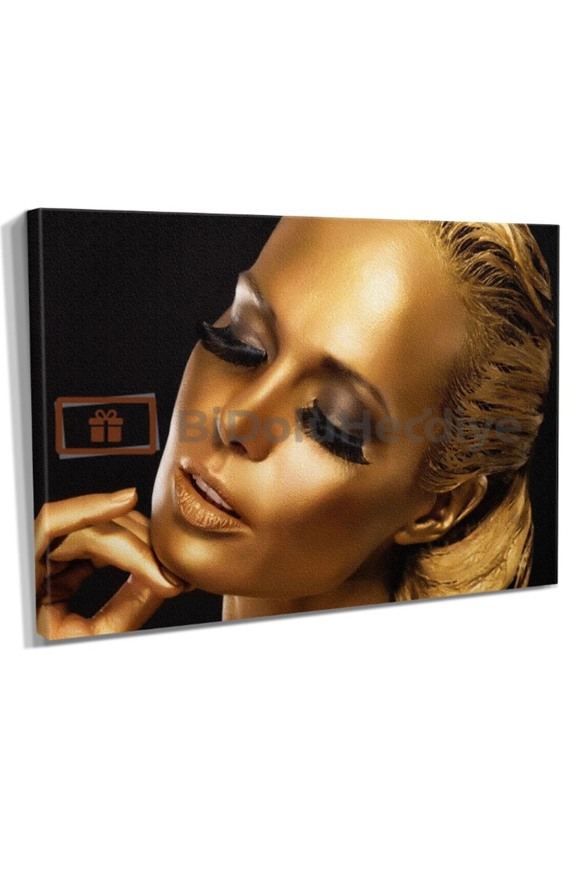 Gold Face Makeup , Altın Yüz Makyajı Kanvas Tablo