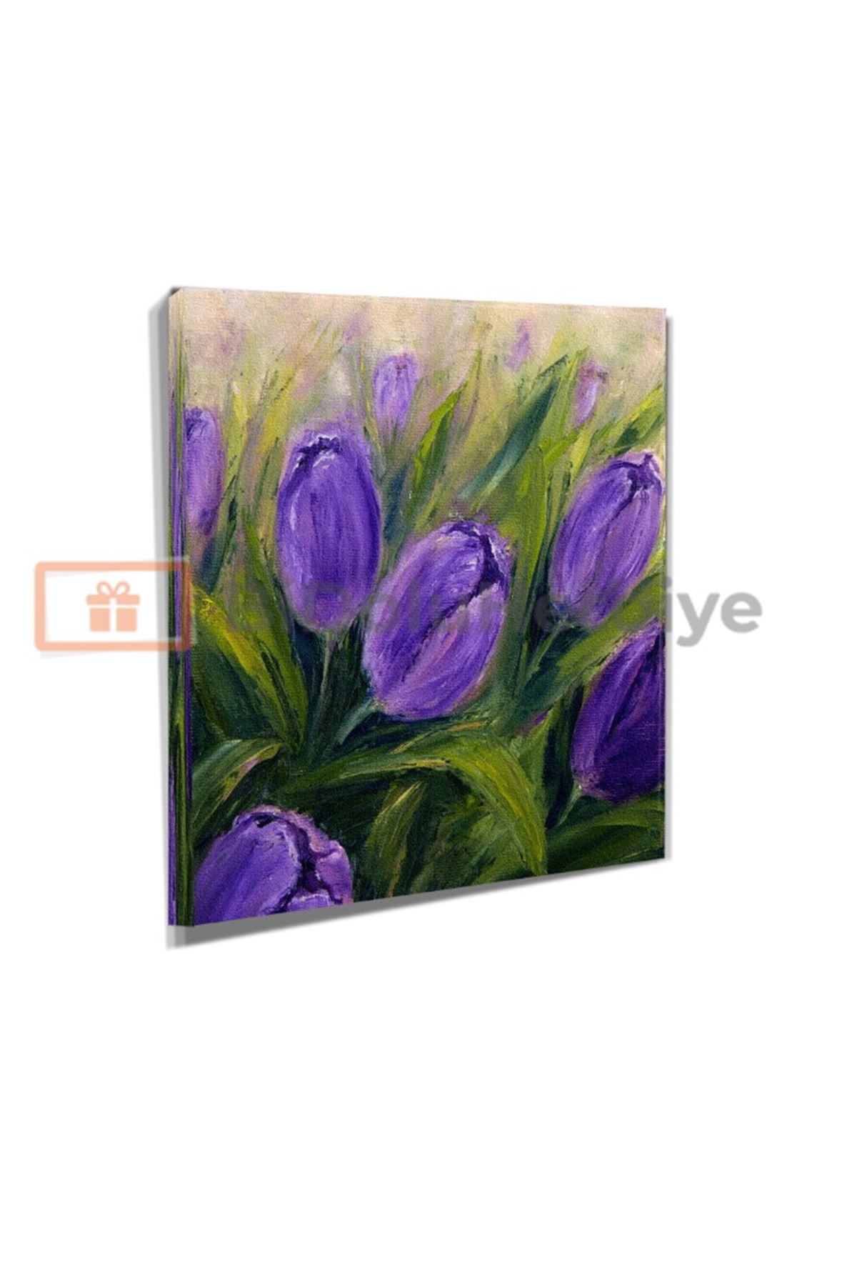 Mor Laleler Yağlı Boya Görünümlü Dijital Baskı Kanvas Tablo, Purple Tulipes