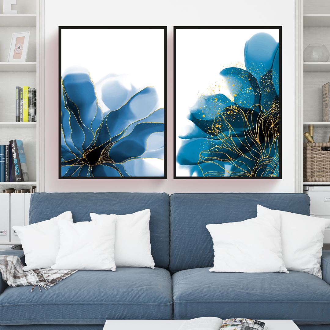 Blue Gold Abstract Canvas Set