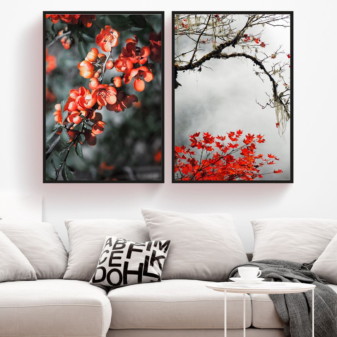 Red Flowering Tree Canvas Set