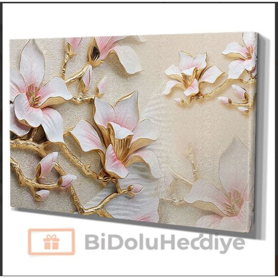 3D (KABARTMA) Görünümlü Manolya Çiçek Kanvas Tablo