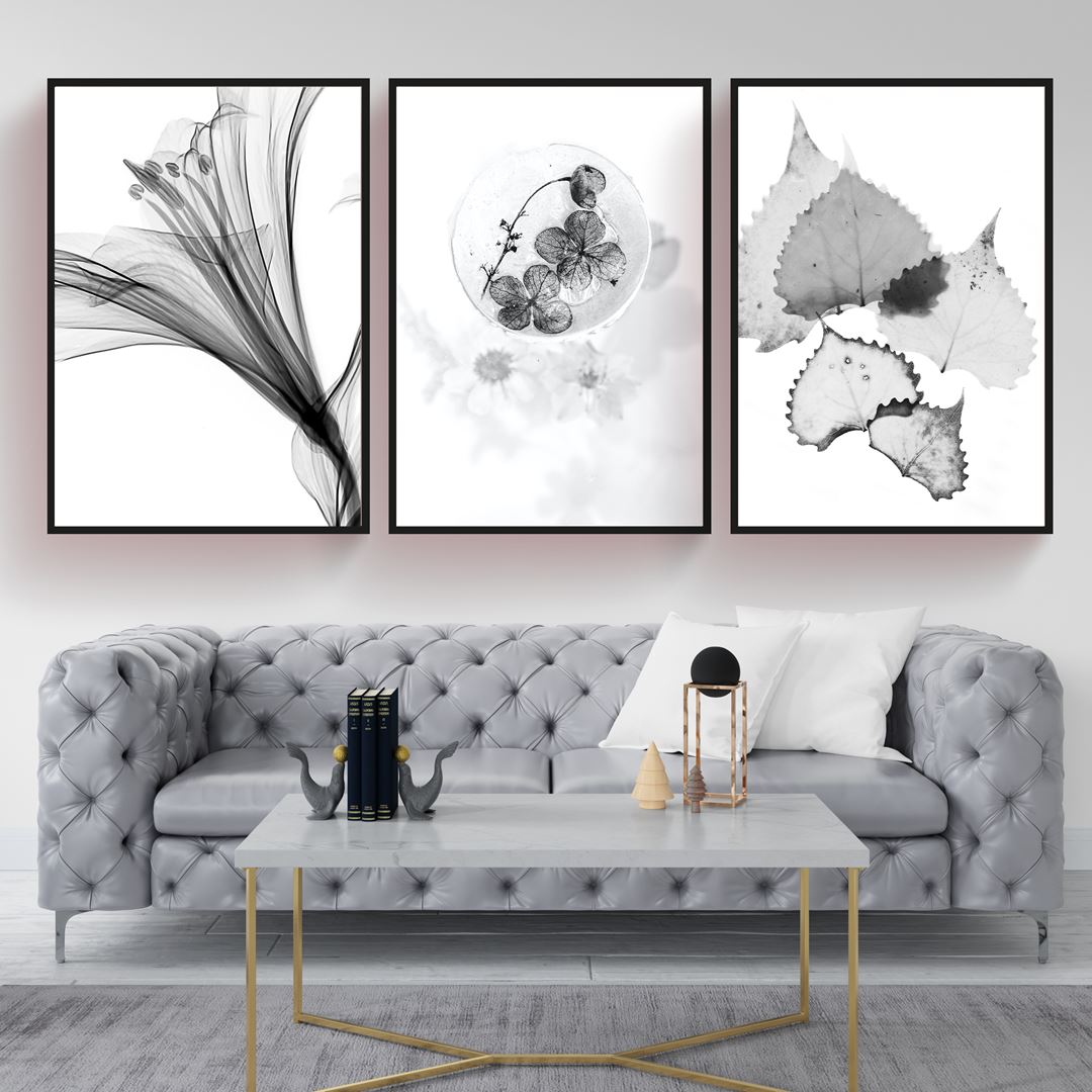 Black&White Flower Style Canvas Set