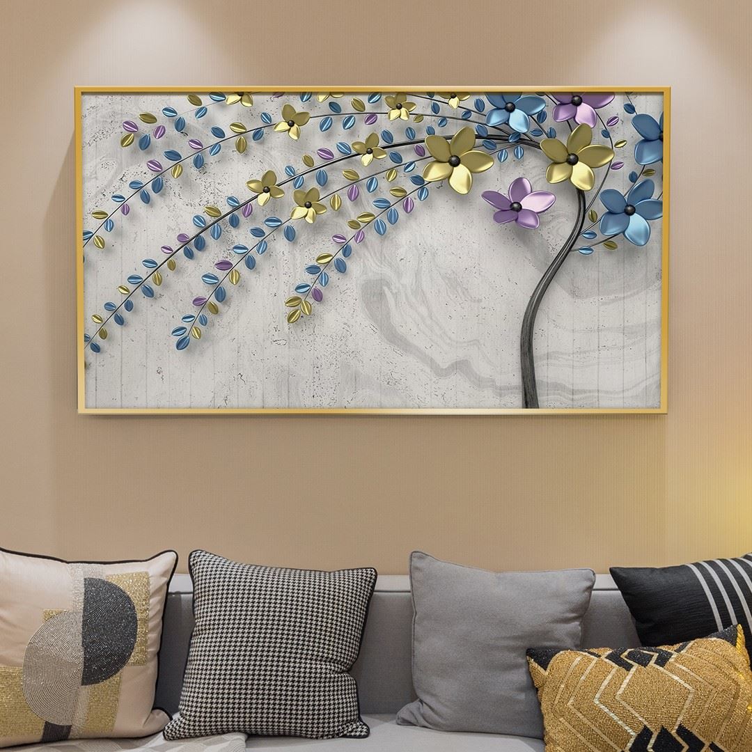 3D (KABARTMA) Görünümlü Renkli Yapraklı İnci Ağaç Kanvas Tablo