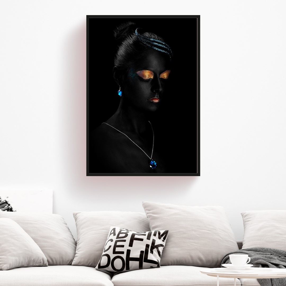 Black Painted Woman with Gold Makeup, Siyah Boyalı Kadın Altın Makyaj Kanvas Tablo