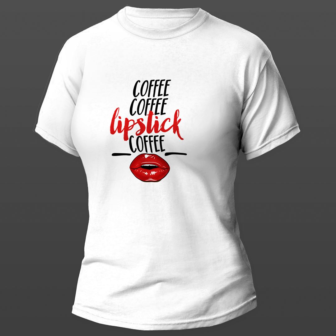 Coffee Lipslick Baskılı T-Shirt