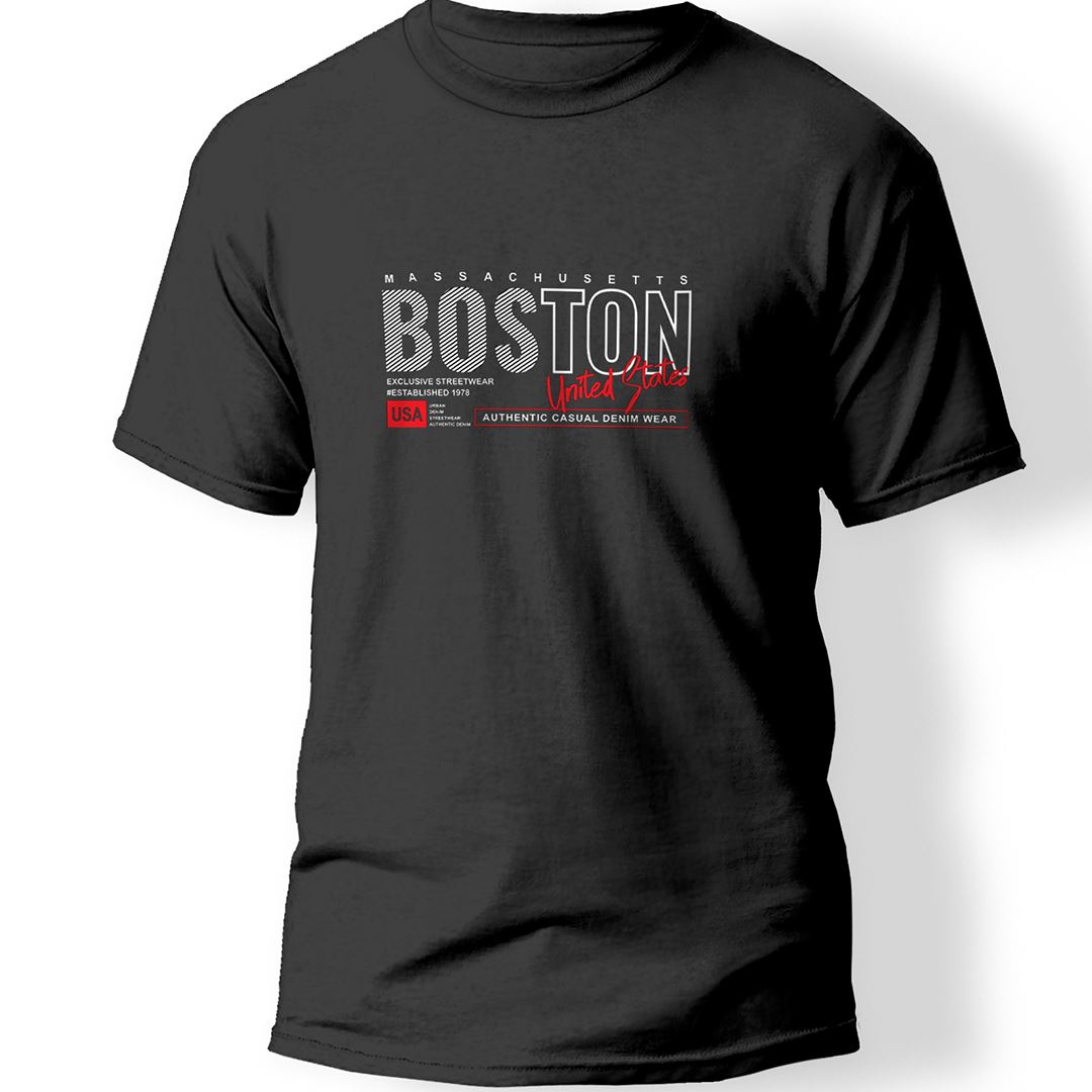 Boston Baskılı T-Shirt 