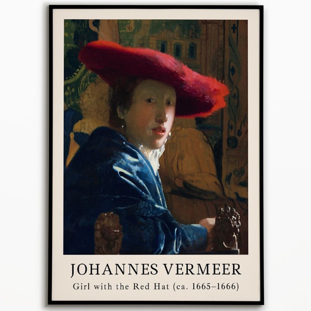 Johannes Vermeer "Girl with the Red Hat " 1665 - 1666 Poster