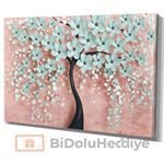 3D (KABARTMA) Görünümlü Gri Yapraklı İnci Ağaç Kanvas Tablo