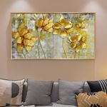 3D (KABARTMA) Görünümlü Altın Yapraklı Çiçek Kanvas Tablo 
