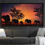 Savannah Günbatımı Filler Kanvas Tablo